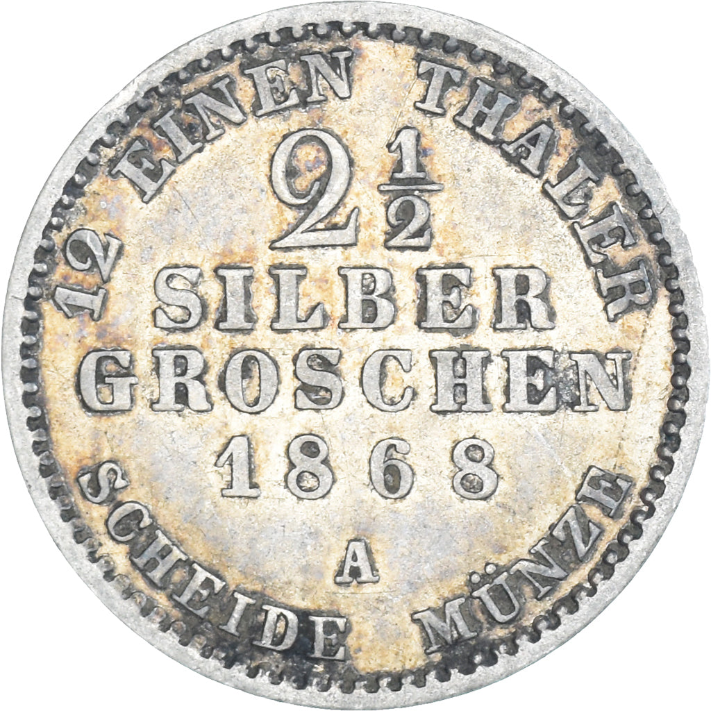 Monnaie, Etats allemands, PRUSSIA, Wilhelm I, 2-1/2 Silber Groschen, 1868