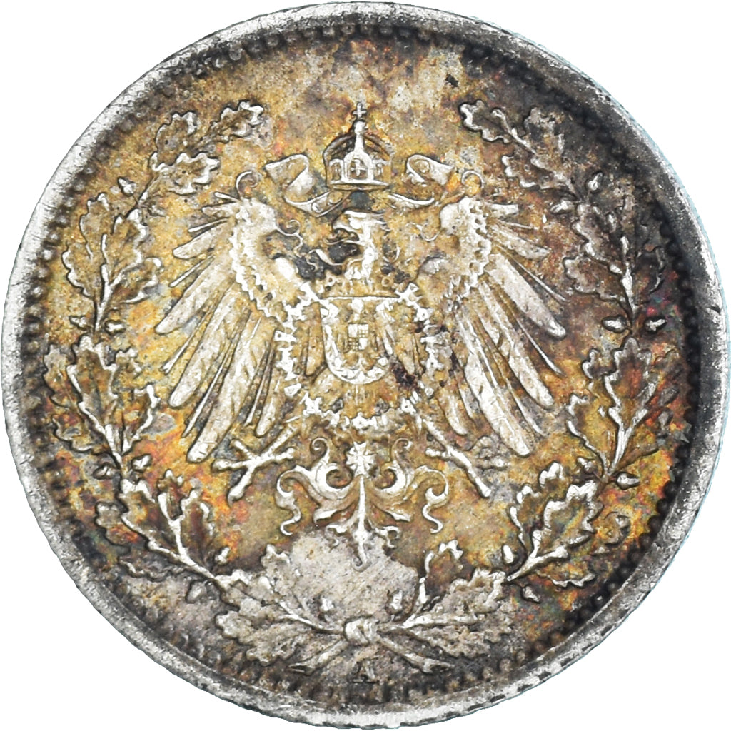 Coin, GERMANY - EMPIRE, 1/2 Mark, 1907, Berlin, EF(40-45), Silver, KM:17