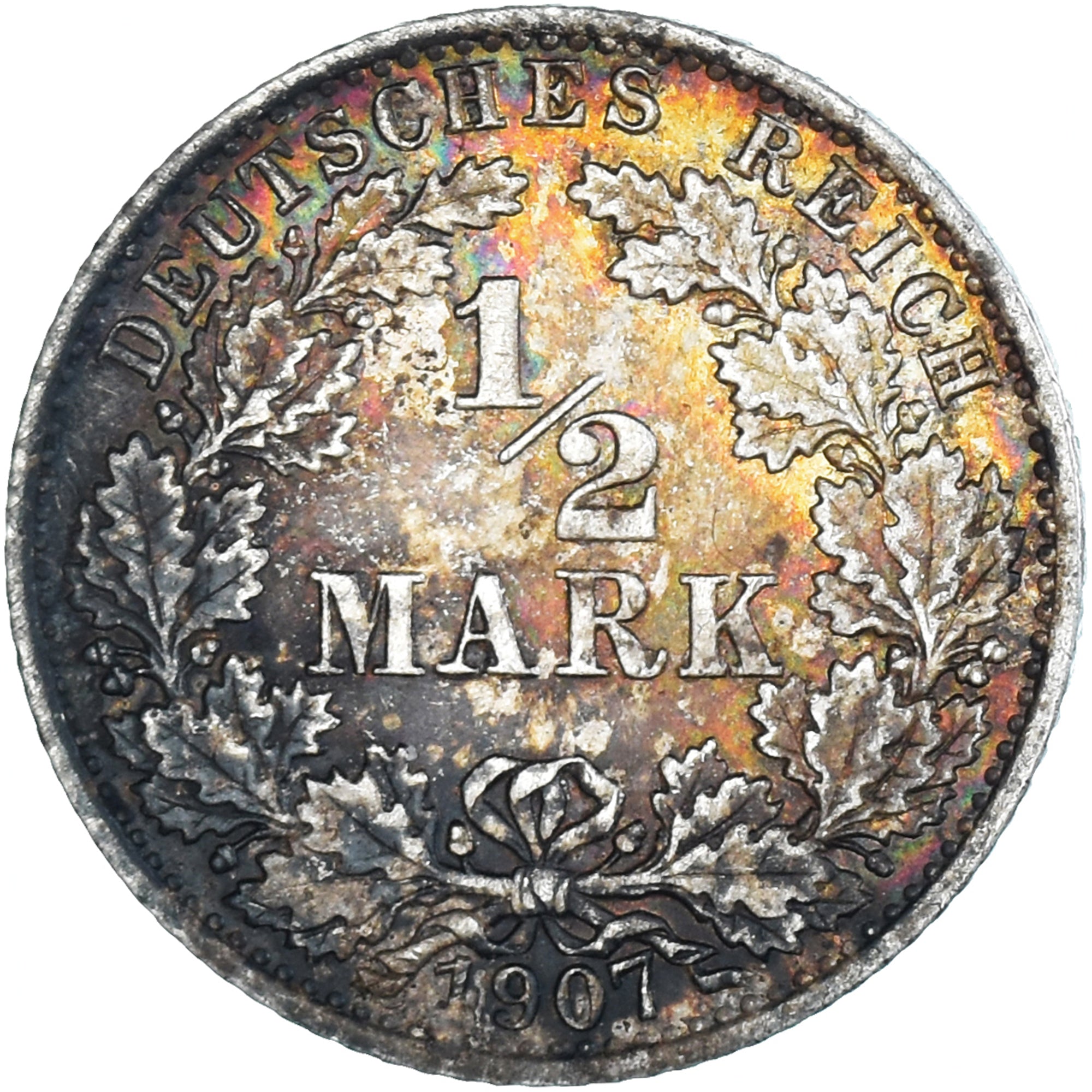 Coin, GERMANY - EMPIRE, 1/2 Mark, 1907, Berlin, EF(40-45), Silver, KM:17