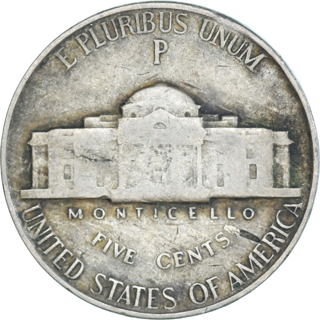 Coin, United States, Jefferson Nickel, 5 Cents, 1945, U.S. Mint, Philadelphia