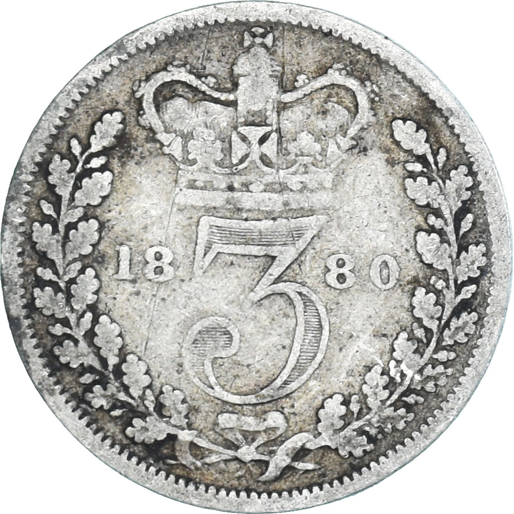 Coin, Great Britain, Victoria, 3 Pence, 1880, VF(20-25), Silver, KM:730
