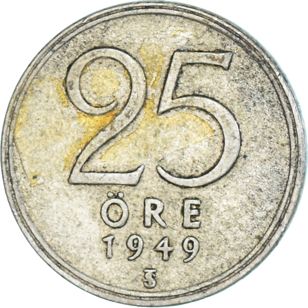 Münze, Schweden, Gustaf V, 25 Öre, 1949, SS, Silber, KM:816
