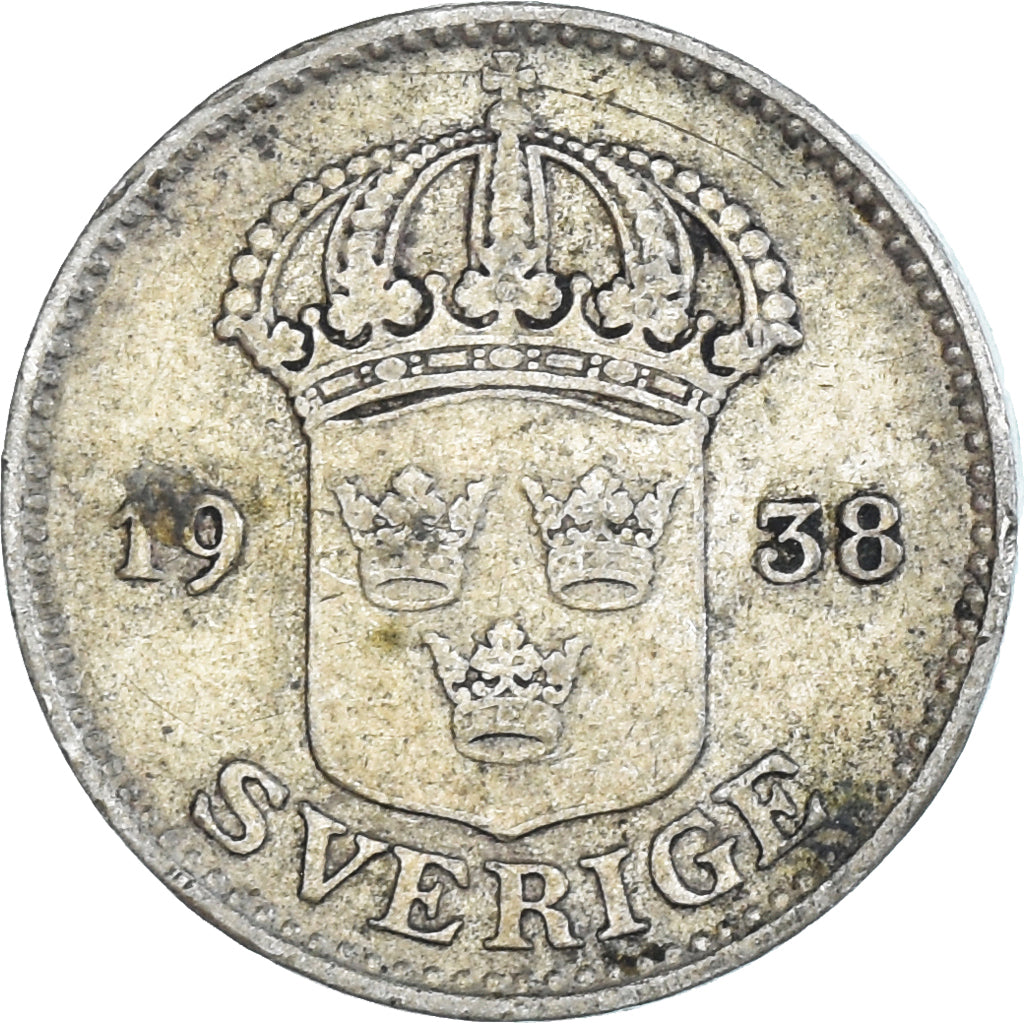 Münze, Schweden, Gustaf V, 25 Öre, 1938, S+, Silber, KM:785