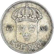 Coin, Sweden, Gustaf V, 25 Öre, 1938, VF(30-35), Silver, KM:785