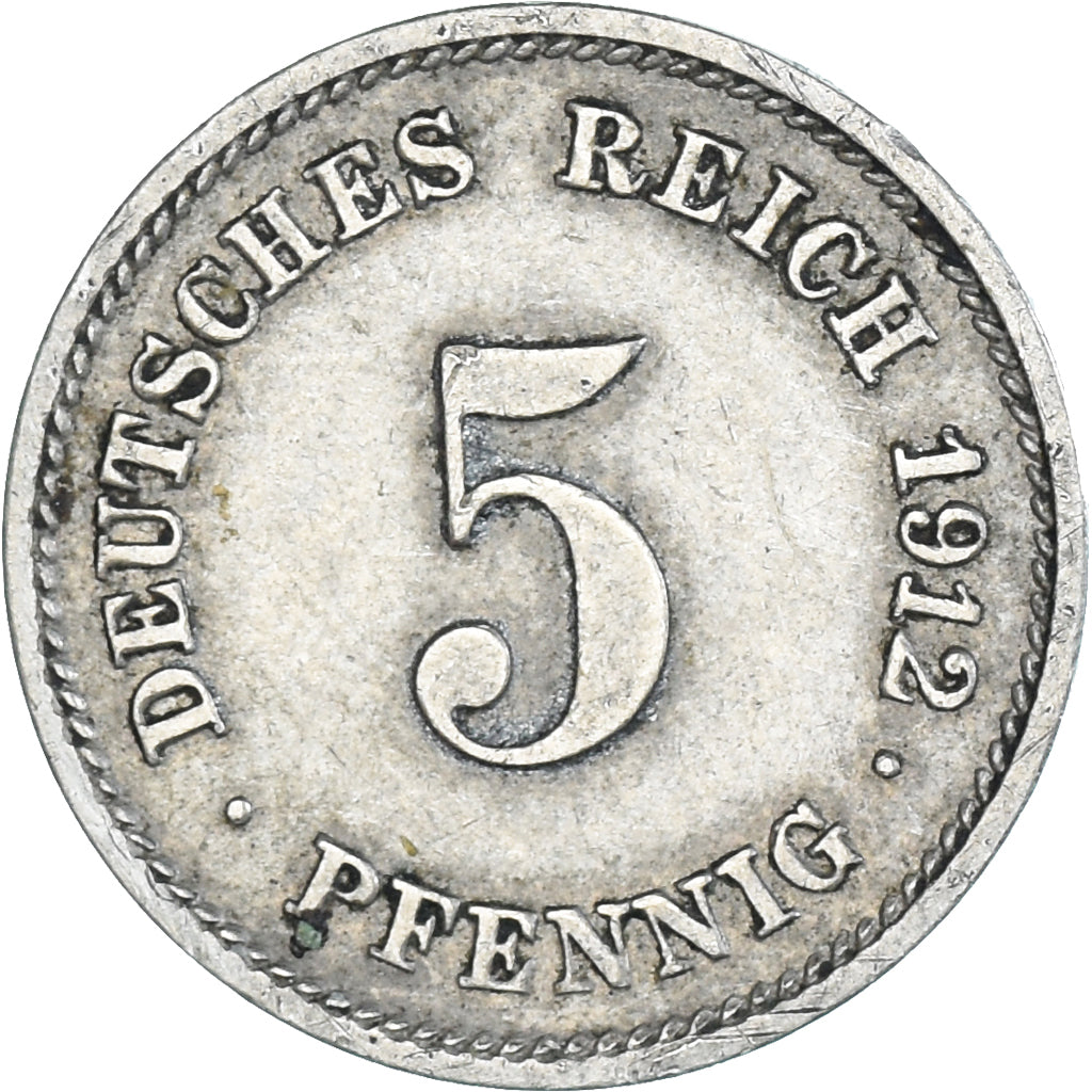 Coin, GERMANY - EMPIRE, Wilhelm II, 5 Pfennig, 1912, Karlsruhe, VF(30-35)