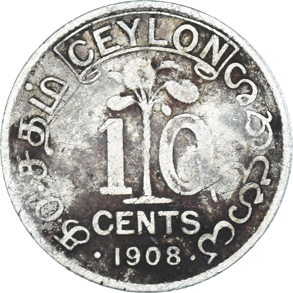 Monnaie, Sri Lanka , Edward VII, 10 Cents, 1908, TB, Argent, KM:97