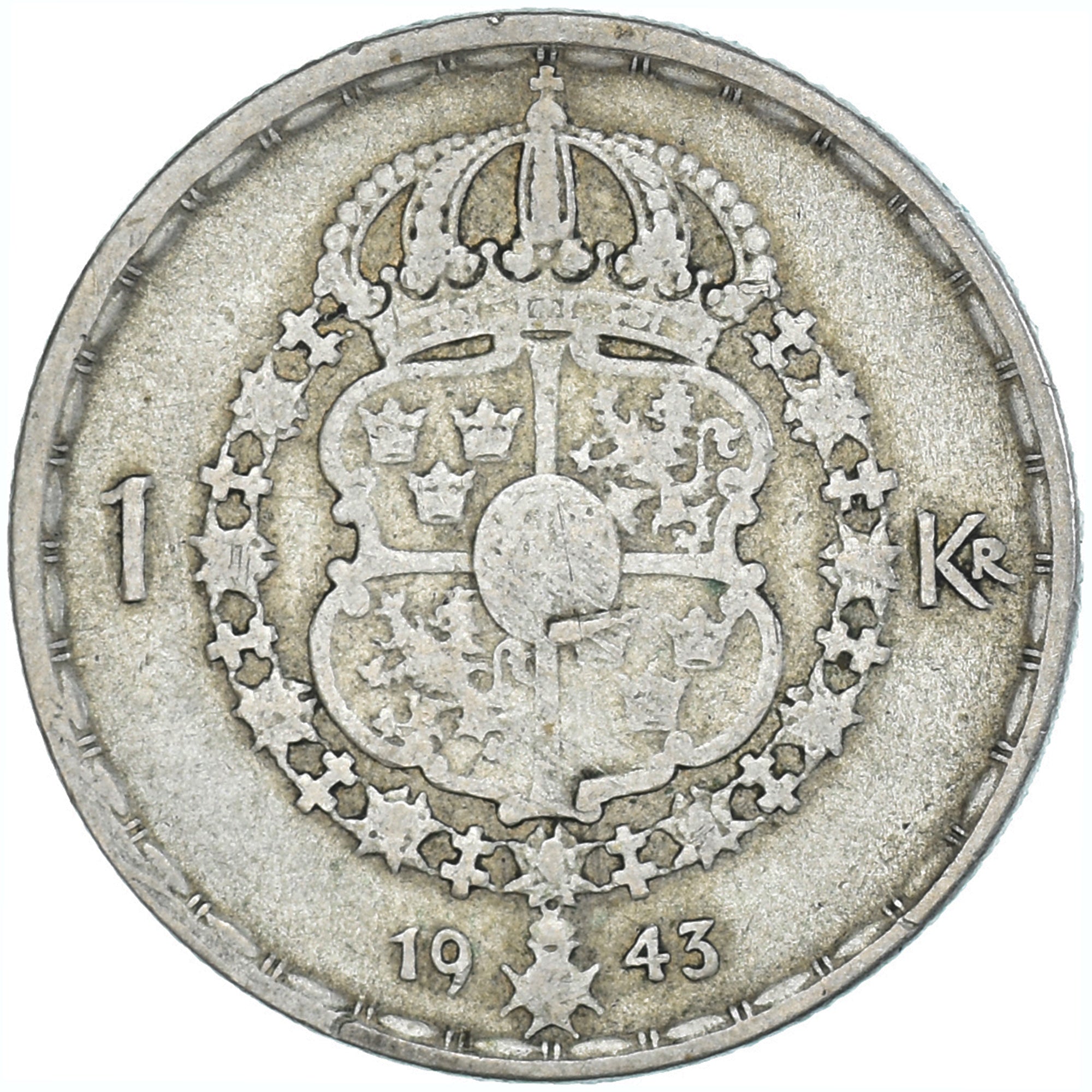 Coin, Sweden, Gustaf V, Krona, 1943, VF(30-35), Silver, KM:814
