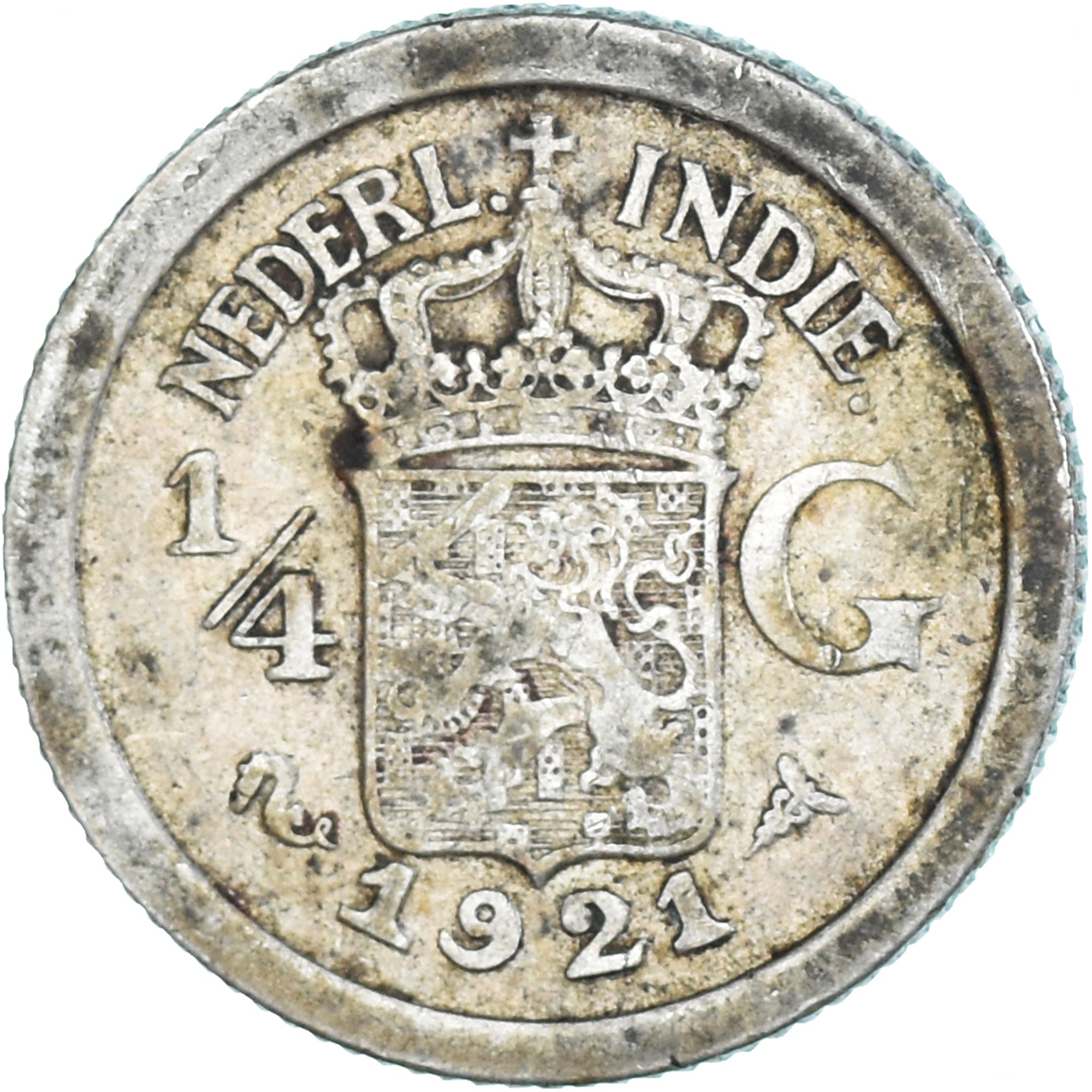 Coin, NETHERLANDS EAST INDIES, Wilhelmina I, 1/4 Gulden, 1921, Utrecht