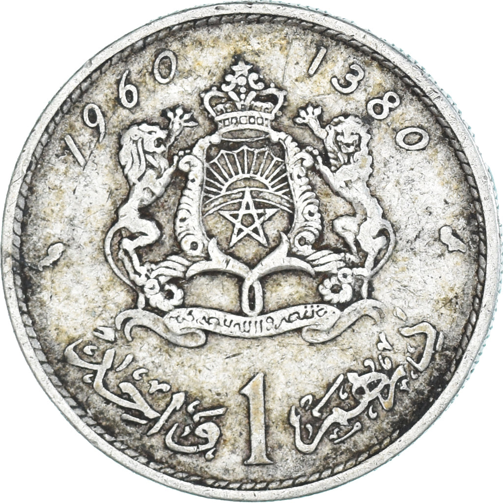 Coin, Morocco, Mohammed V, Dirham, 1960, Paris, VF(30-35), Silver, KM:55