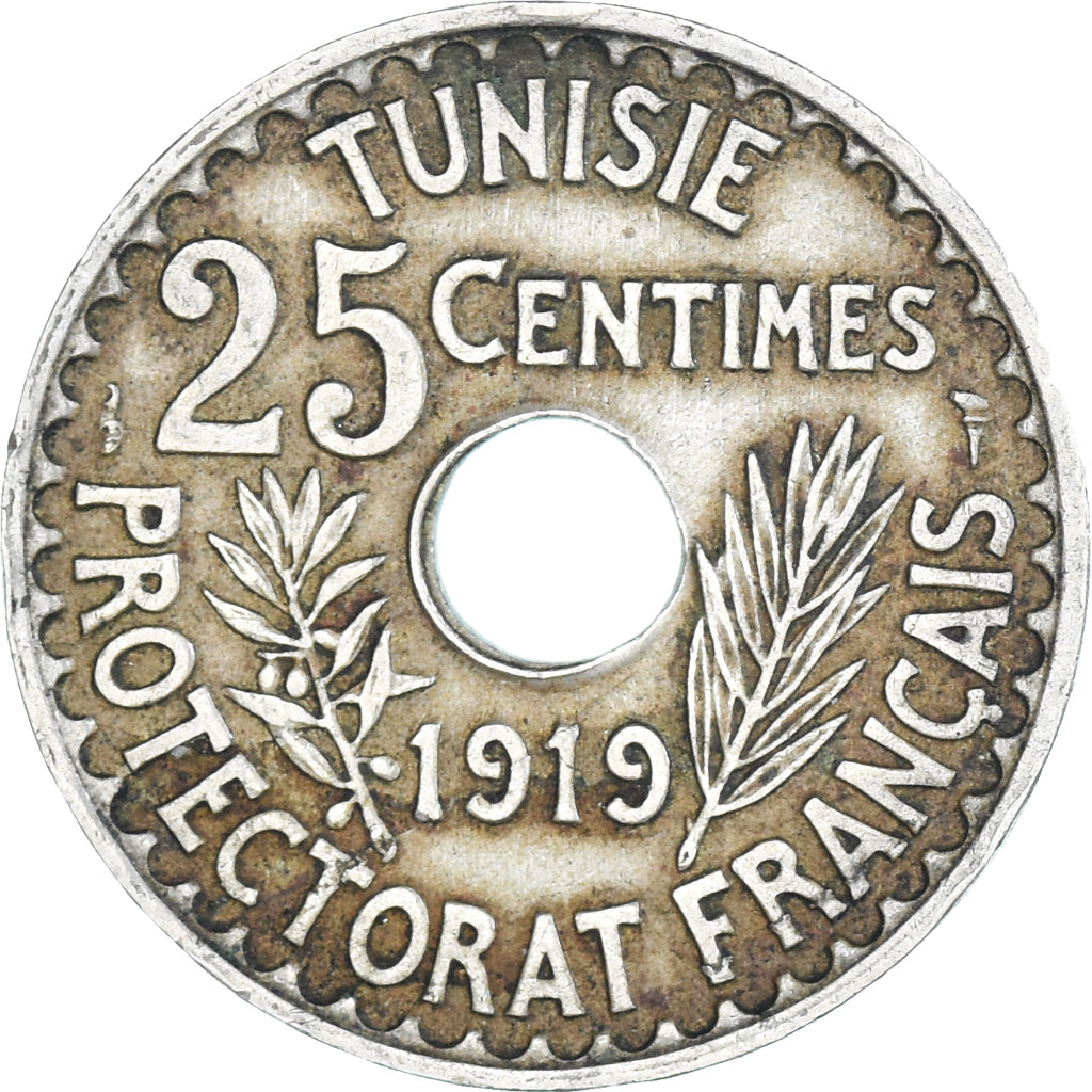 Monnaie, Tunisie, Muhammad al-Nasir Bey, 25 Centimes, 1919, Paris, TTB