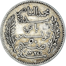 Monnaie, Tunisie, Muhammad al-Nasir Bey, 50 Centimes, 1907, Paris, TTB, Argent