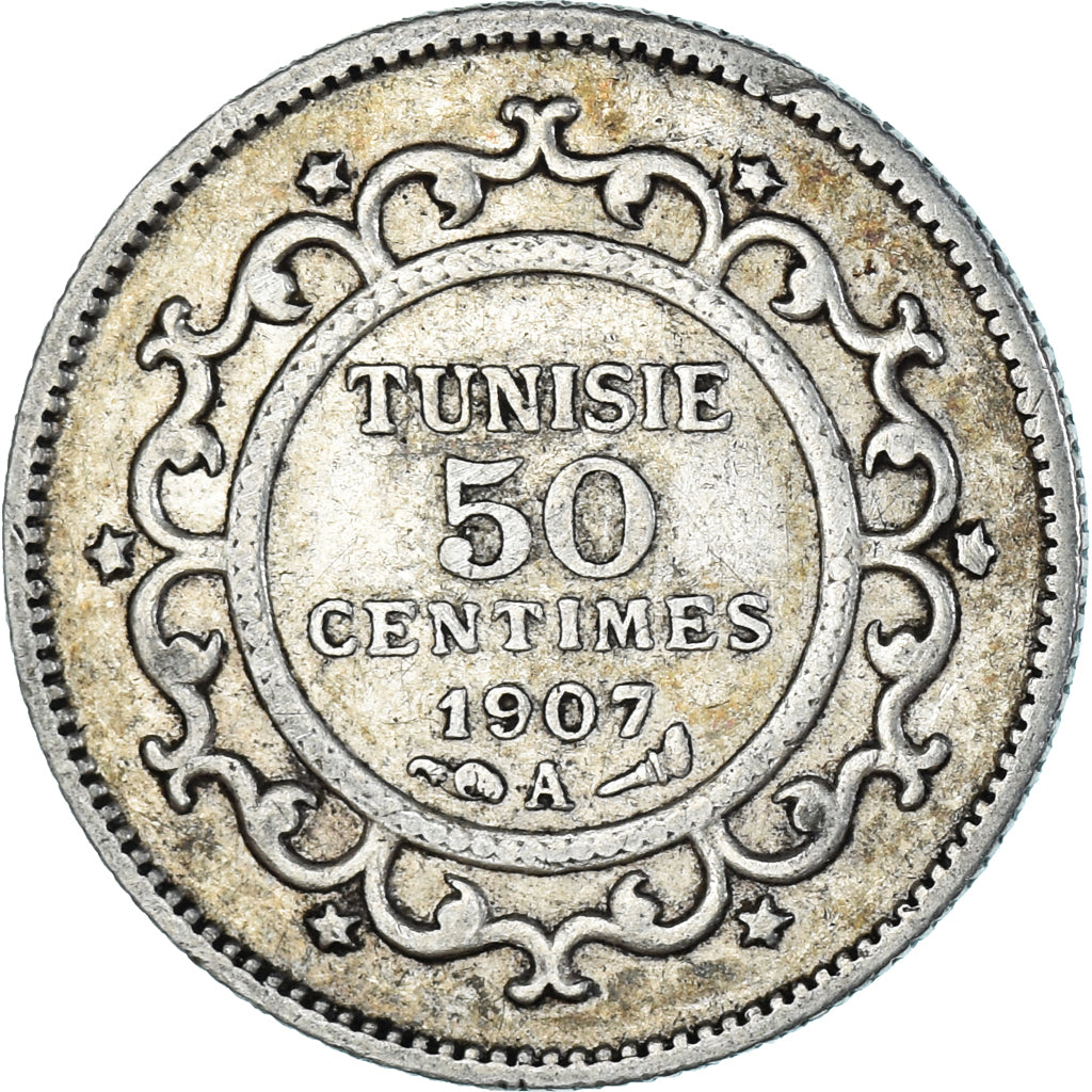Monnaie, Tunisie, Muhammad al-Nasir Bey, 50 Centimes, 1907, Paris, TTB, Argent