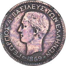 Coin, Greece, George I, 10 Lepta, 1869, Strassburg, VF(30-35), Copper, KM:43
