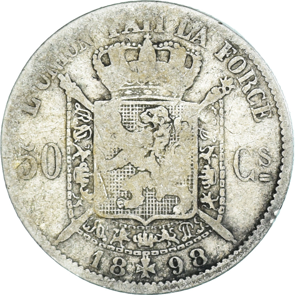 Coin, Belgium, Leopold II, 50 Centimes, 1898, VF(20-25), Silver