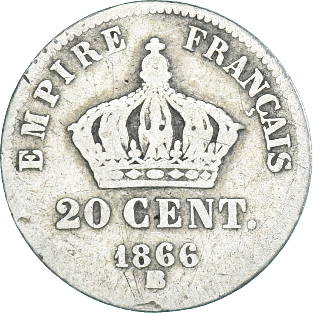 Coin, France, Napoleon III, Napoléon III, 20 Centimes, 1866, Strasbourg