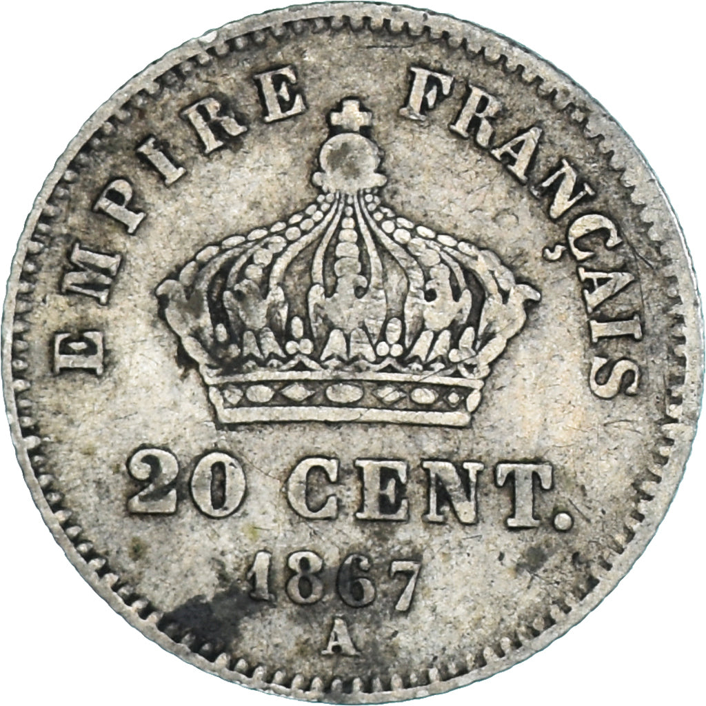 Coin, France, Napoleon III, 20 Centimes, 1867, Paris, VF(30-35), Silver