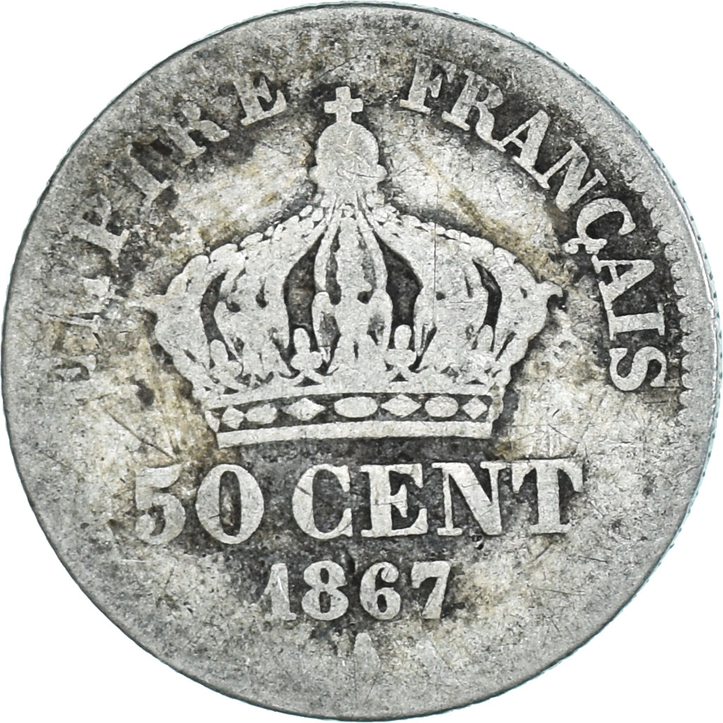 Moeda, França, Napoleon III, Napoléon III, 50 Centimes, 1867, Paris, F(12-15)
