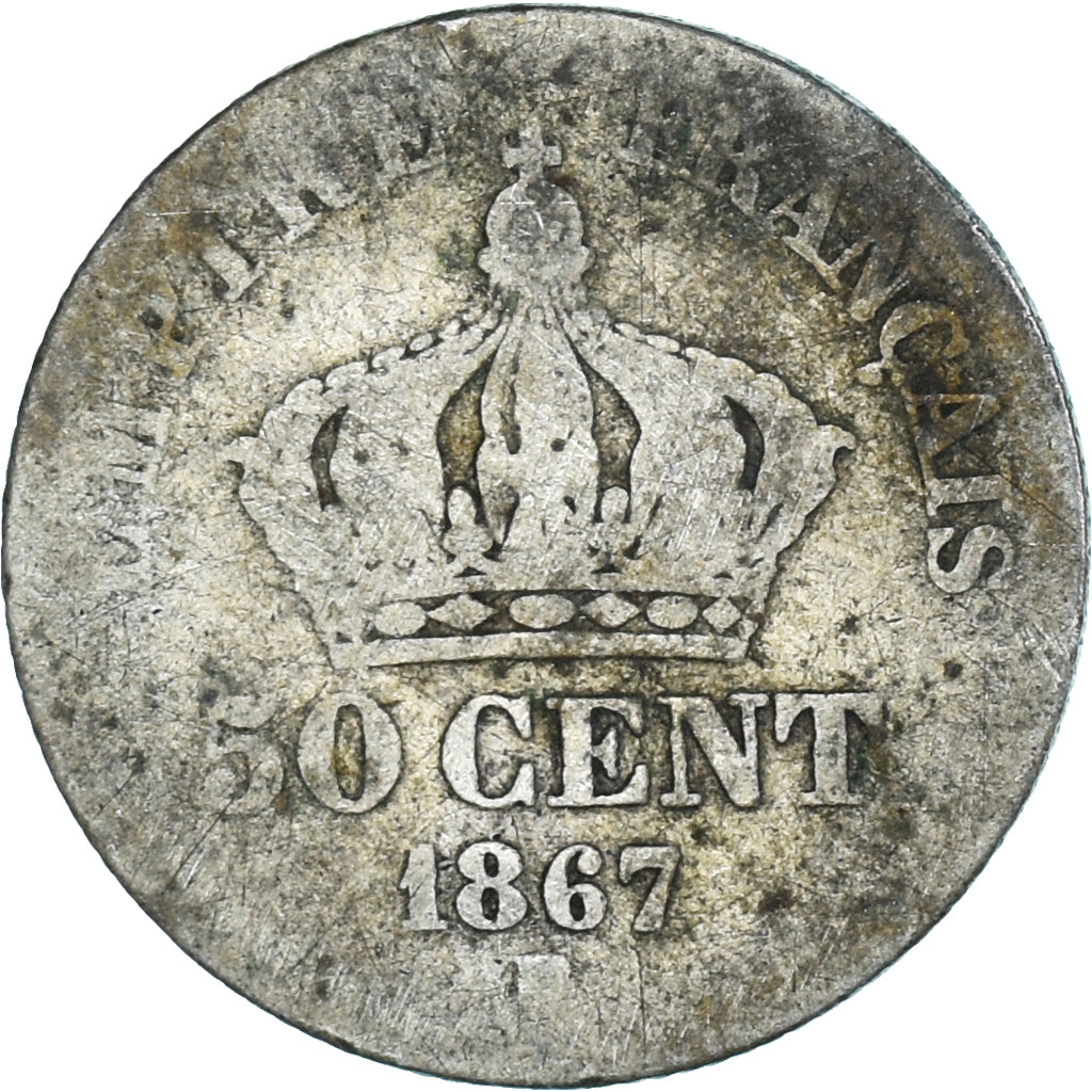 Moeda, França, Napoleon III, Napoléon III, 50 Centimes, 1867, Strasbourg