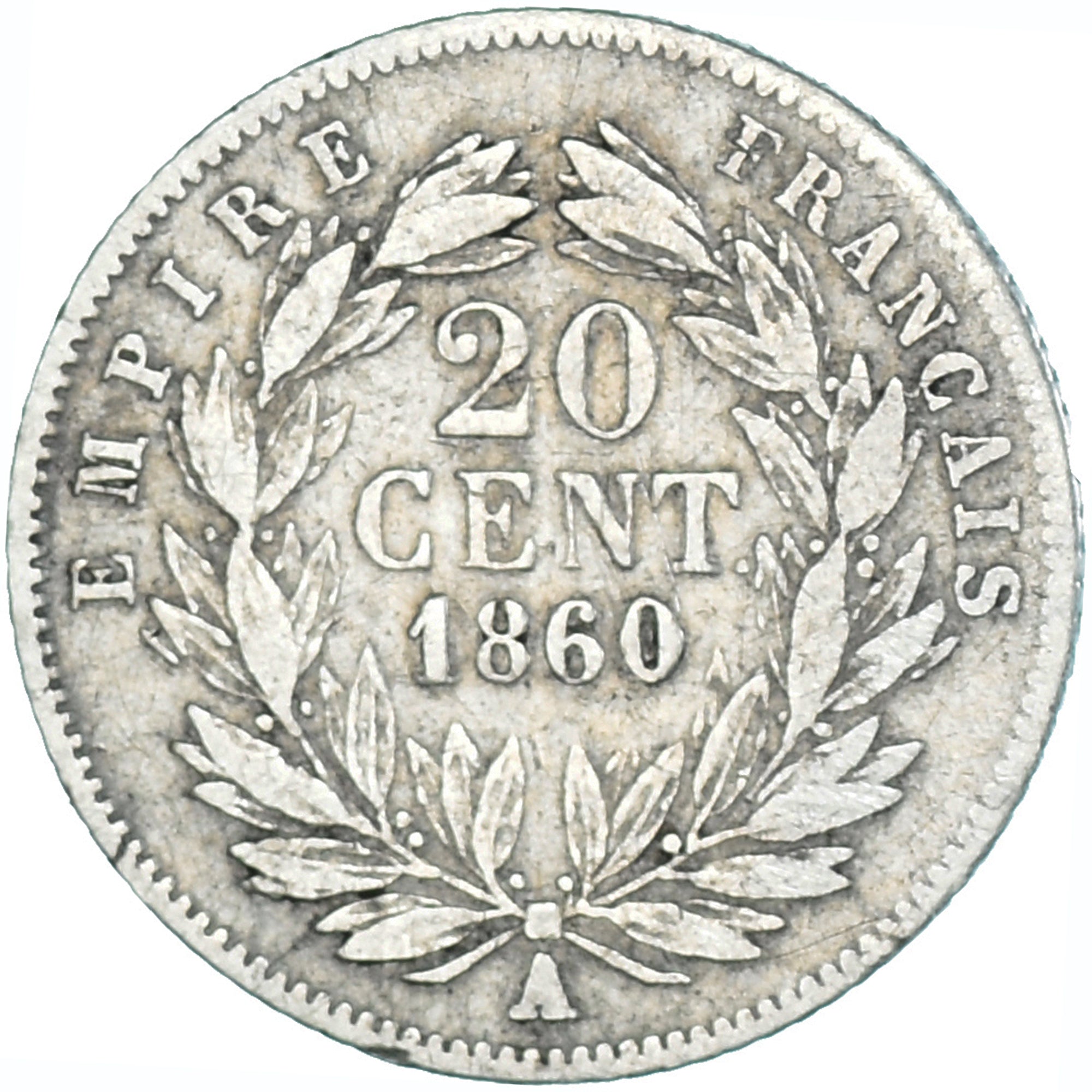 Moneda, Francia, Napoleon III, Napoléon III, 20 Centimes, 1860, Paris, BC+