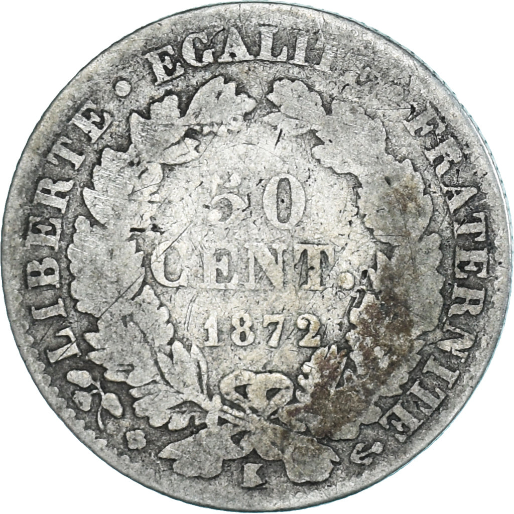 Monnaie, France, Cérès, 50 Centimes, 1872, Bordeaux, B, Argent, Gadoury:419a