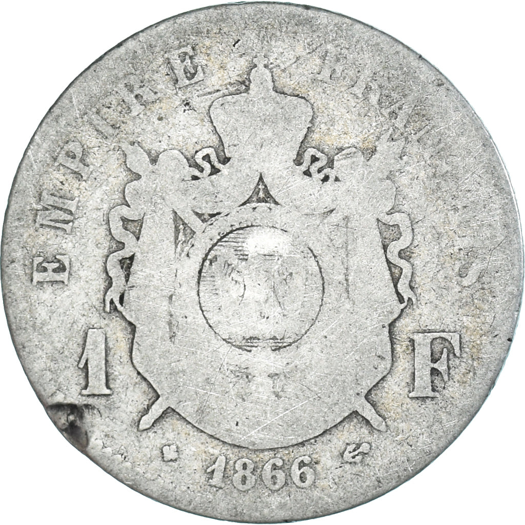 Coin, France, Napoleon III, Napoléon III, Franc, 1866, Strasbourg, F(12-15)