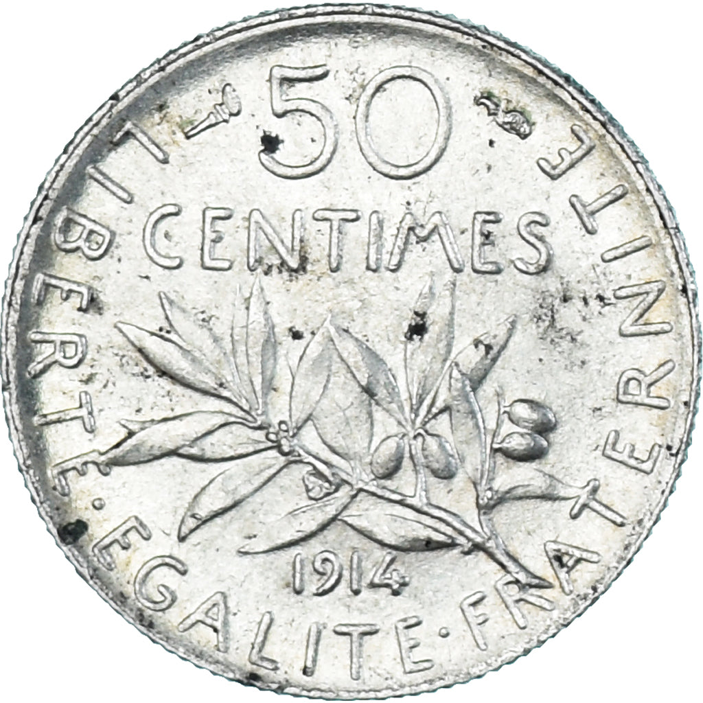Coin, France, Semeuse, 50 Centimes, 1914, Paris, AU(50-53), Silver, KM:854