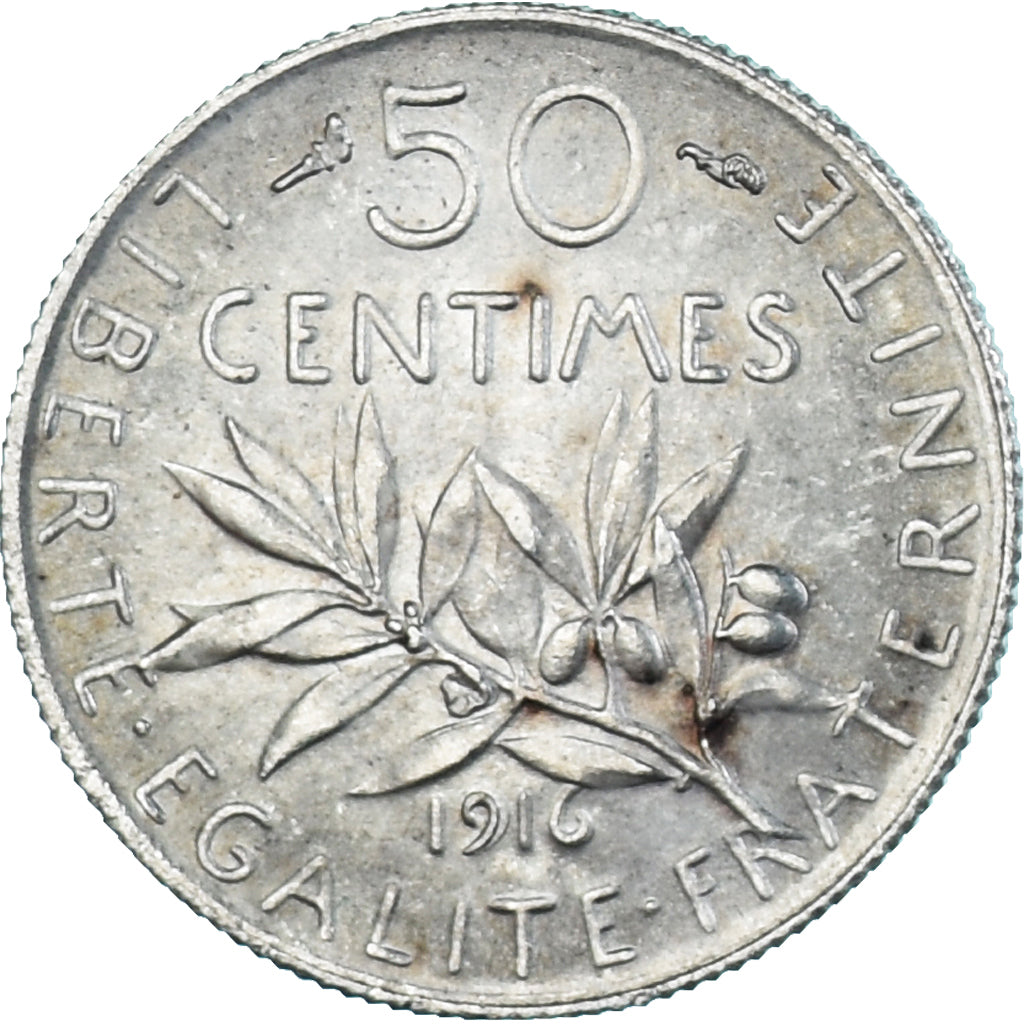 Coin, France, Semeuse, 50 Centimes, 1916, Paris, AU(50-53), Silver, KM:854