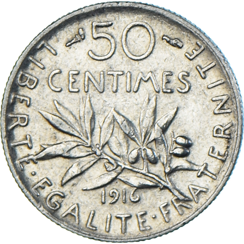 Moneta, Francia, Semeuse, 50 Centimes, 1916, Paris, BB, Argento, KM:854