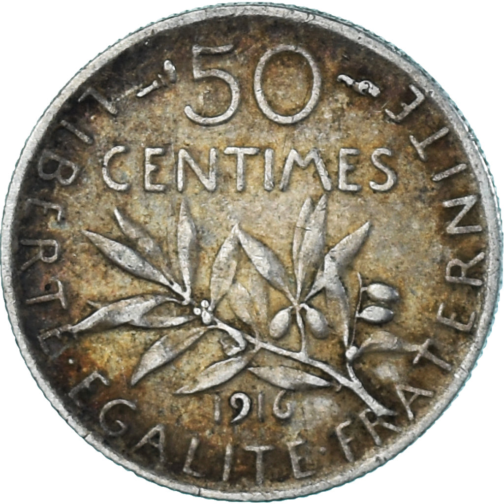 Coin, France, Semeuse, 50 Centimes, 1916, Paris, VF(30-35), Silver, KM:854