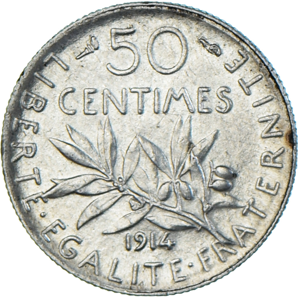 Coin, France, Semeuse, 50 Centimes, 1914, Paris, AU(50-53), Silver, KM:854