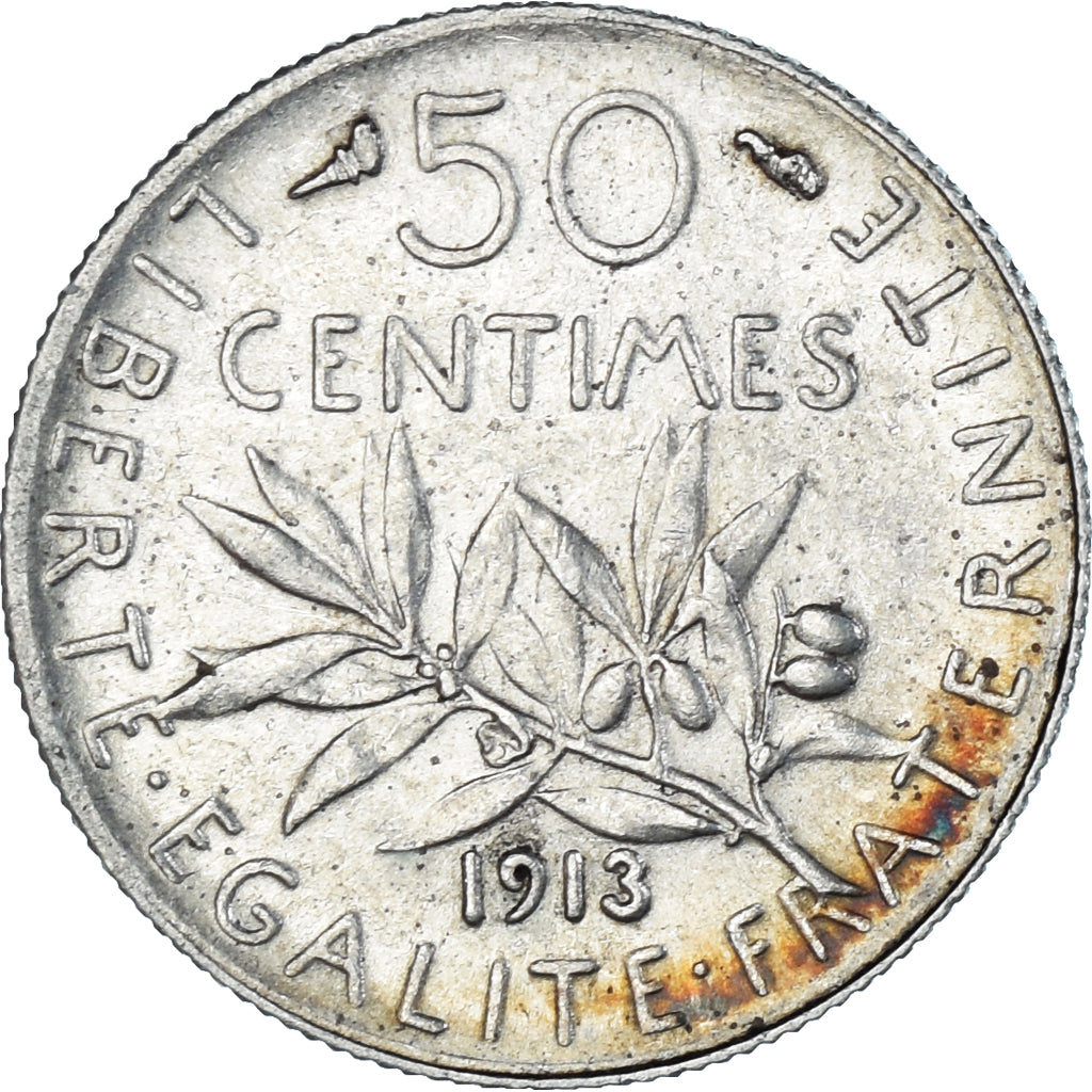 Coin, France, Semeuse, 50 Centimes, 1913, Paris, AU(50-53), Silver, KM:854