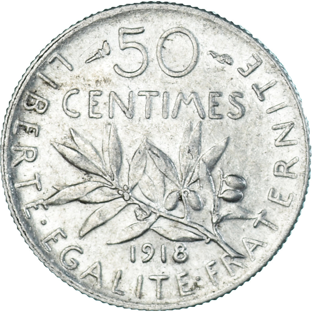 Coin, France, Semeuse, 50 Centimes, 1918, Paris, AU(55-58), Silver, KM:854