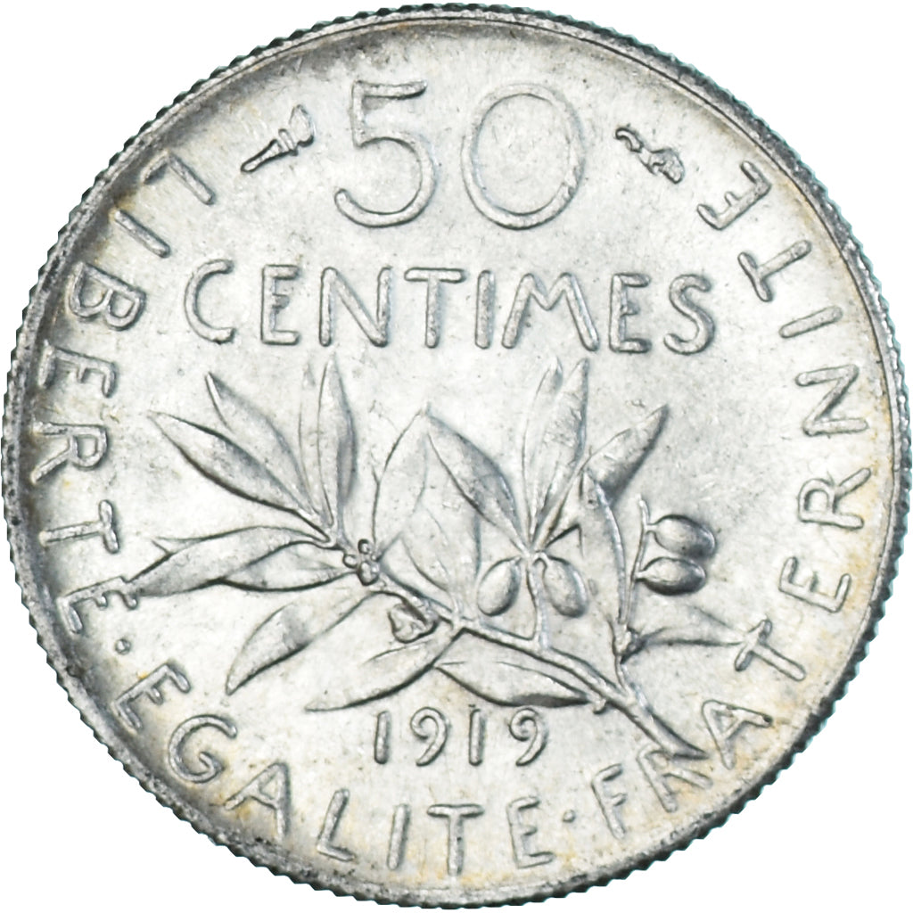 Coin, France, Semeuse, 50 Centimes, 1919, Paris, AU(55-58), Silver, KM:854