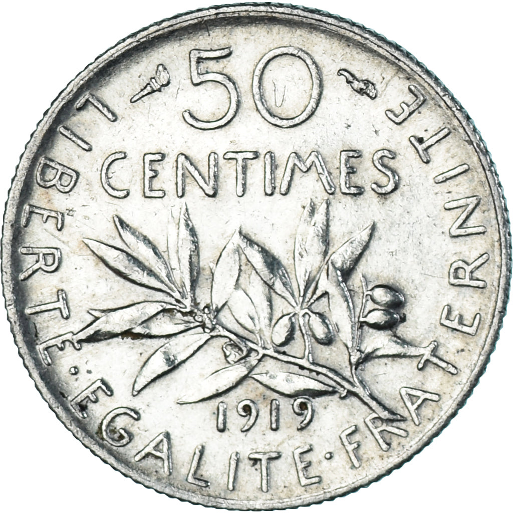 Coin, France, Semeuse, 50 Centimes, 1919, Paris, AU(50-53), Silver, KM:854