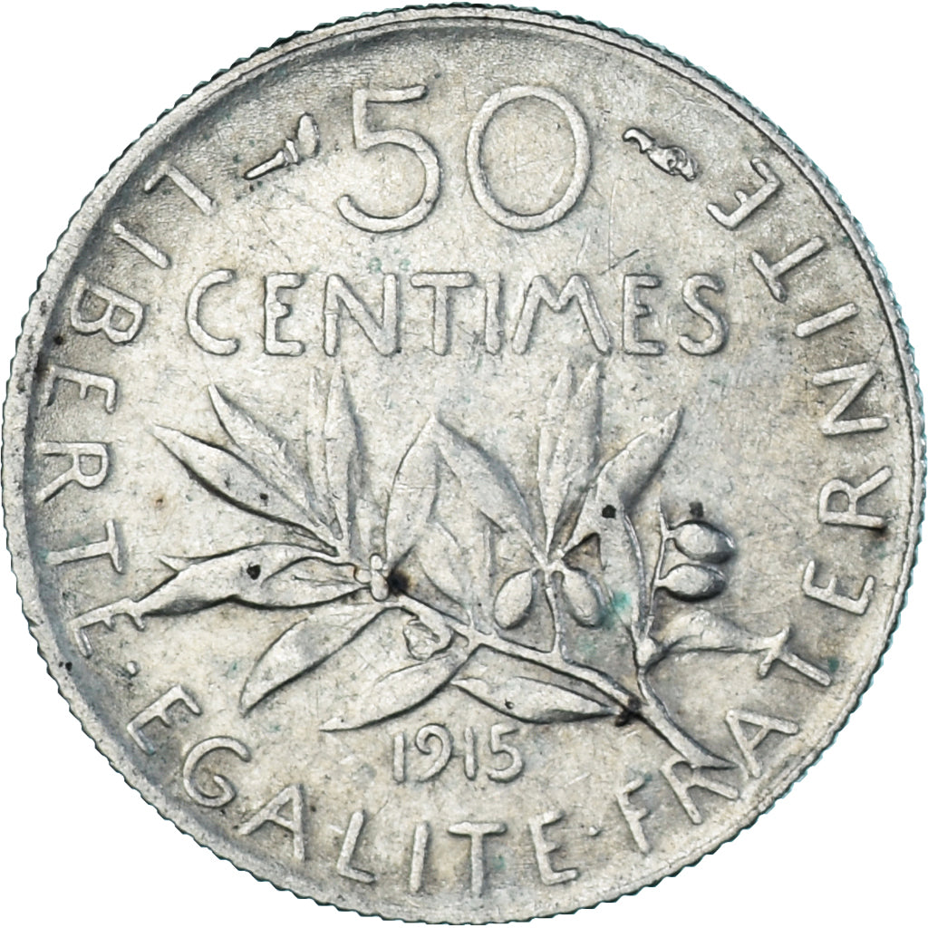 Munten, Frankrijk, Semeuse, 50 Centimes, 1915, Paris, ZF, Zilver, KM:854