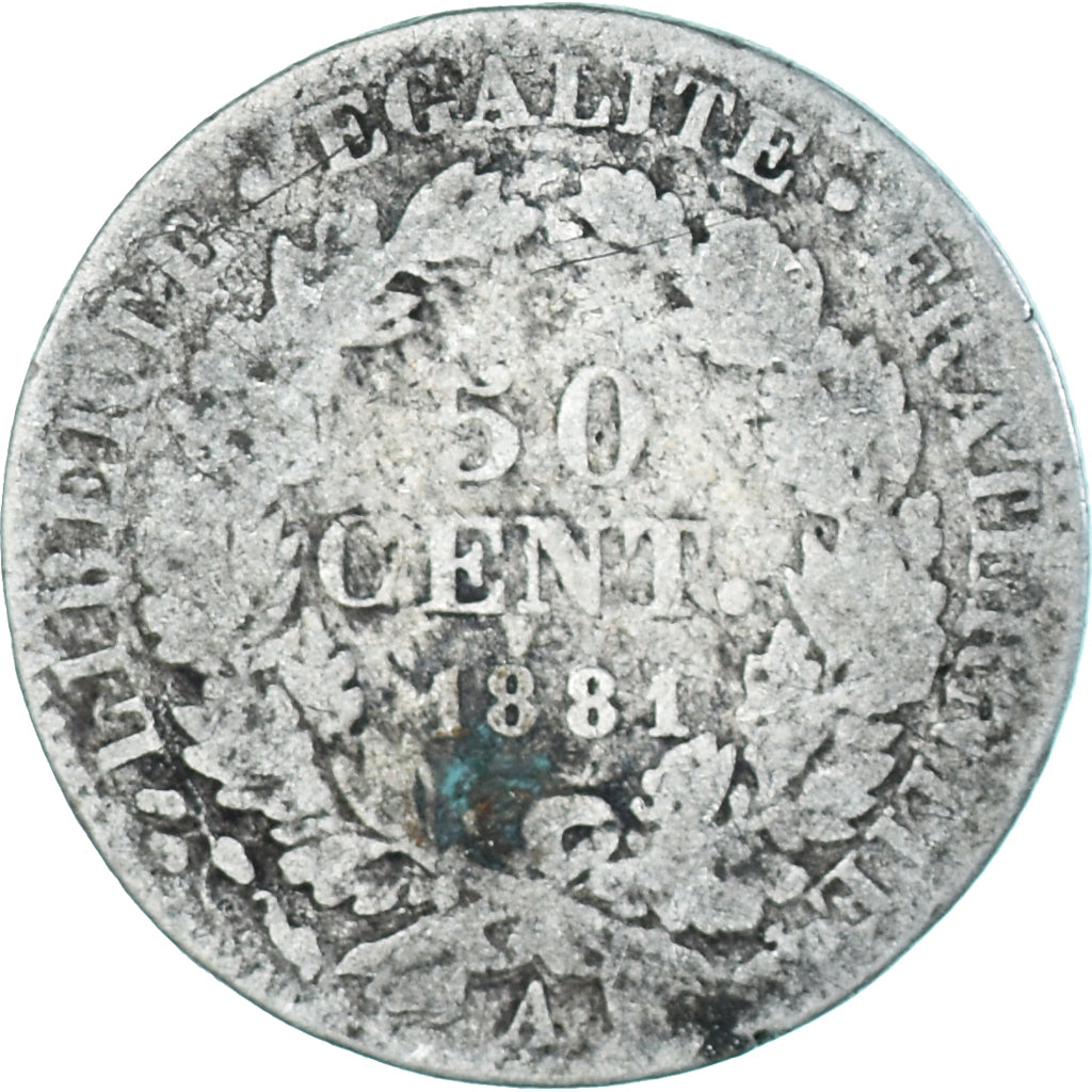 Moneta, Francia, Cérès, 50 Centimes, 1881, Paris, B+, Argento, KM:834.1