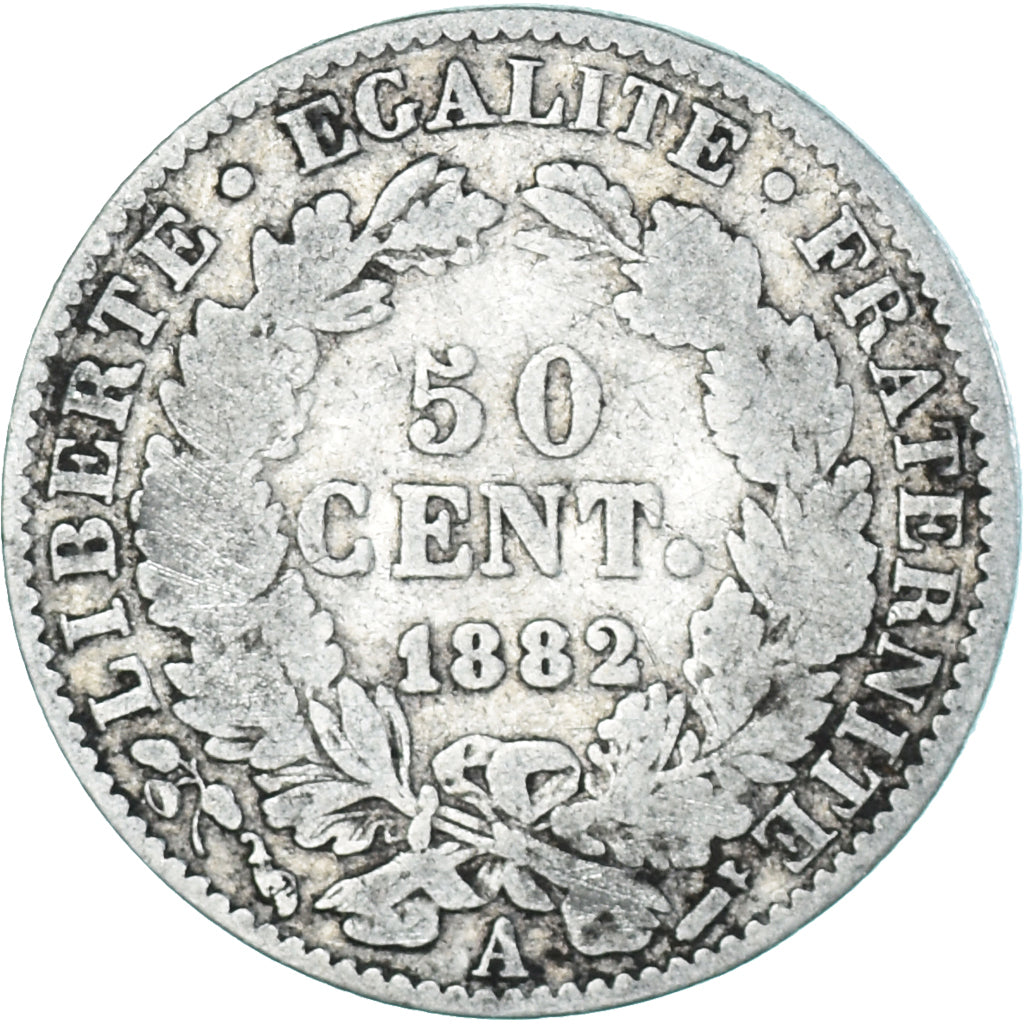 Monnaie, France, Cérès, 50 Centimes, 1882, Paris, TB, Argent, Gadoury:419a