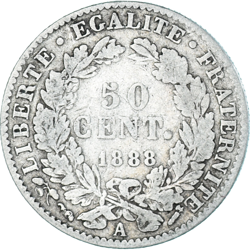 Monnaie, France, Cérès, 50 Centimes, 1888, Paris, TB, Argent, Gadoury:419a