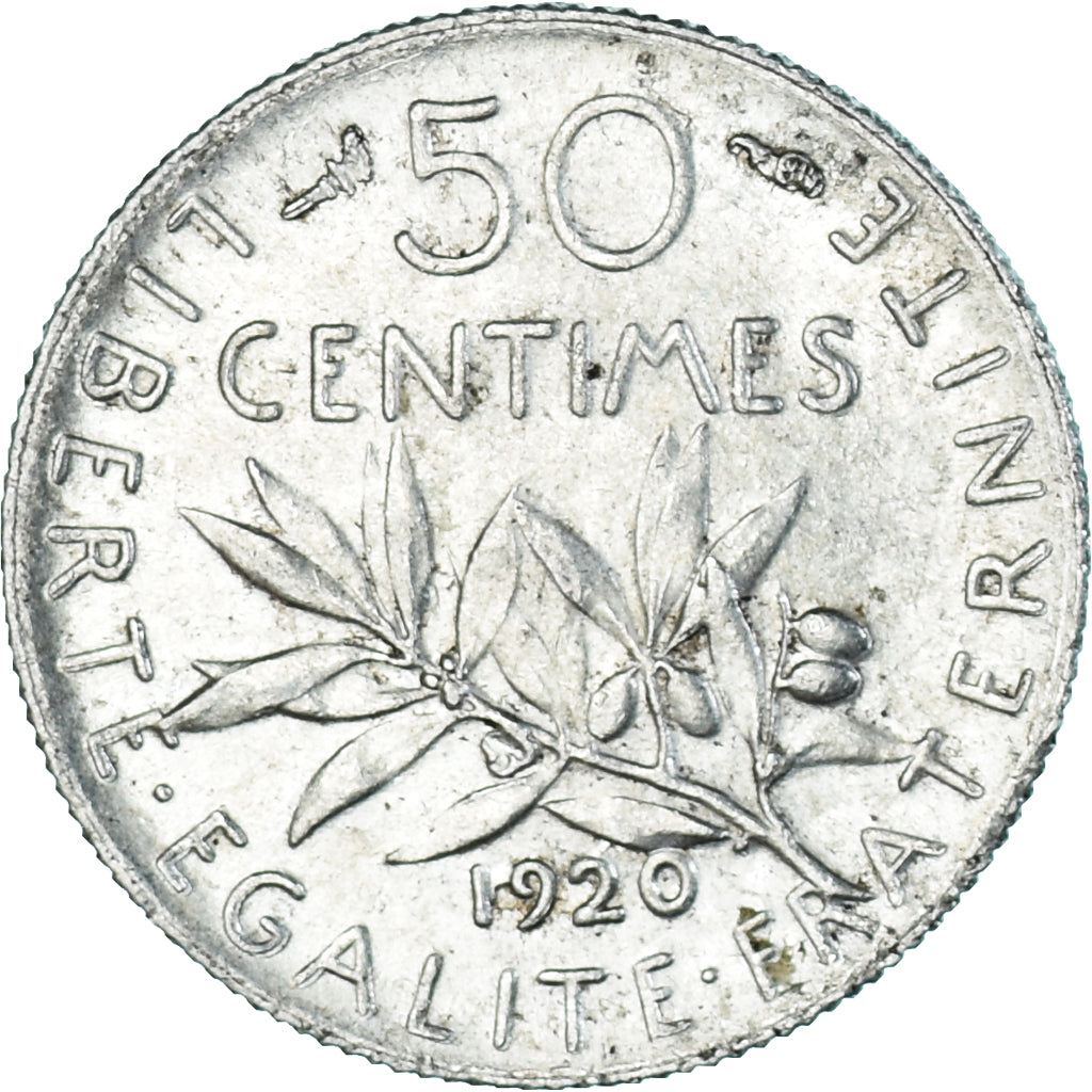 Coin, France, Semeuse, 50 Centimes, 1920, Paris, AU(55-58), Silver, KM:854