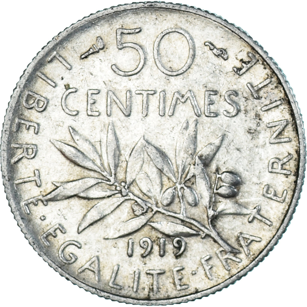 Coin, France, Semeuse, 50 Centimes, 1919, Paris, AU(50-53), Silver, KM:854