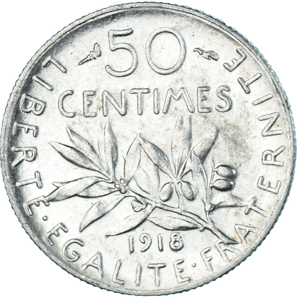 Coin, France, Semeuse, 50 Centimes, 1918, Paris, AU(55-58), Silver, KM:854