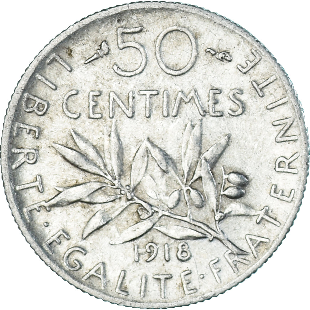 Coin, France, Semeuse, 50 Centimes, 1918, Paris, AU(55-58), Silver, KM:854