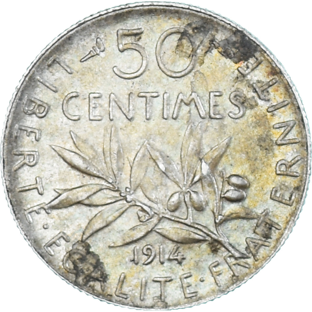 Coin, France, Semeuse, 50 Centimes, 1914, Paris, AU(50-53), Silver, KM:854