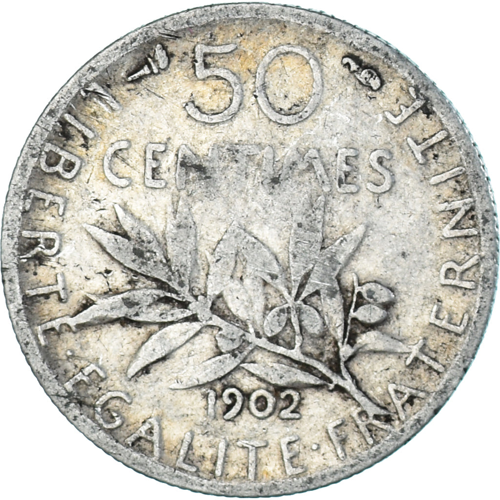 Coin, France, Semeuse, 50 Centimes, 1902, Paris, VF(20-25), Silver, KM:854