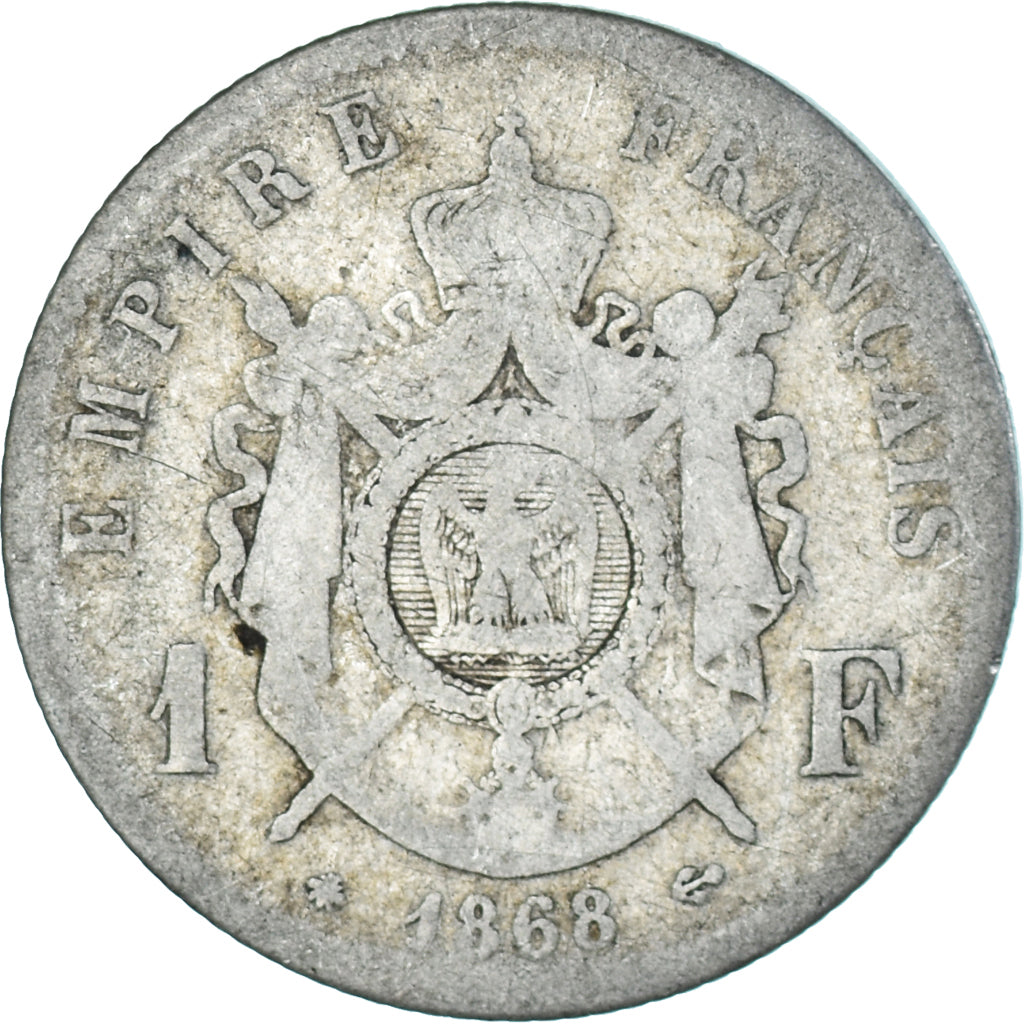 Coin, France, Napoleon III, Napoléon III, Franc, 1868, Paris, F(12-15), Silver
