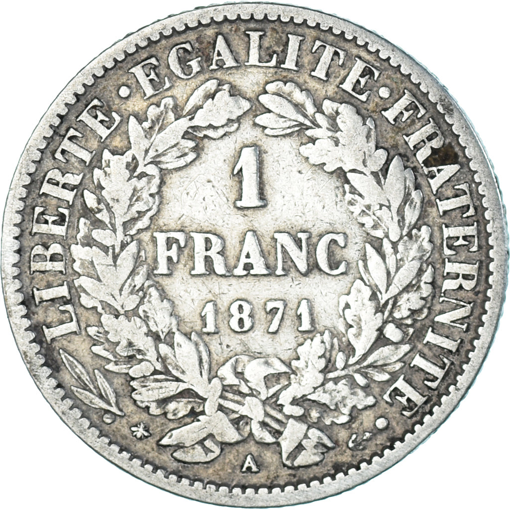 Monnaie, France, Cérès, Franc, 1871, Paris, TB, Argent, Gadoury:465, KM:822.1