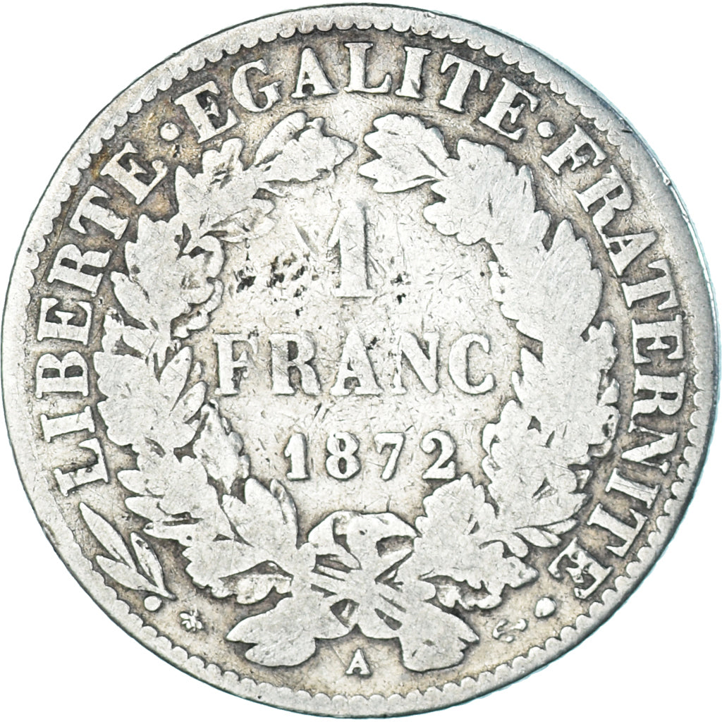Coin, France, Cérès, Franc, 1872, Paris, VF(20-25), Silver, KM:822.1