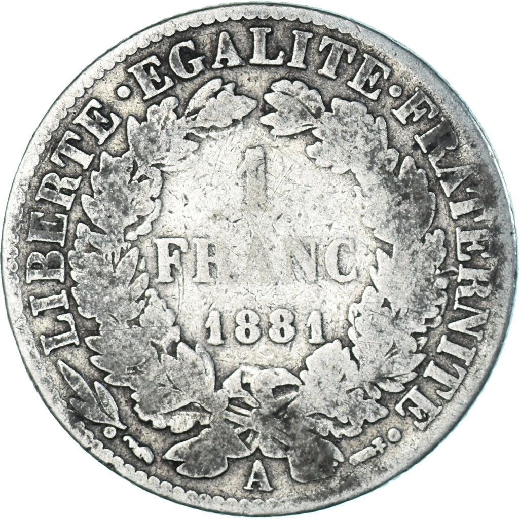 Munten, Frankrijk, Cérès, Franc, 1881, Paris, ZG+, Zilver, KM:822.1