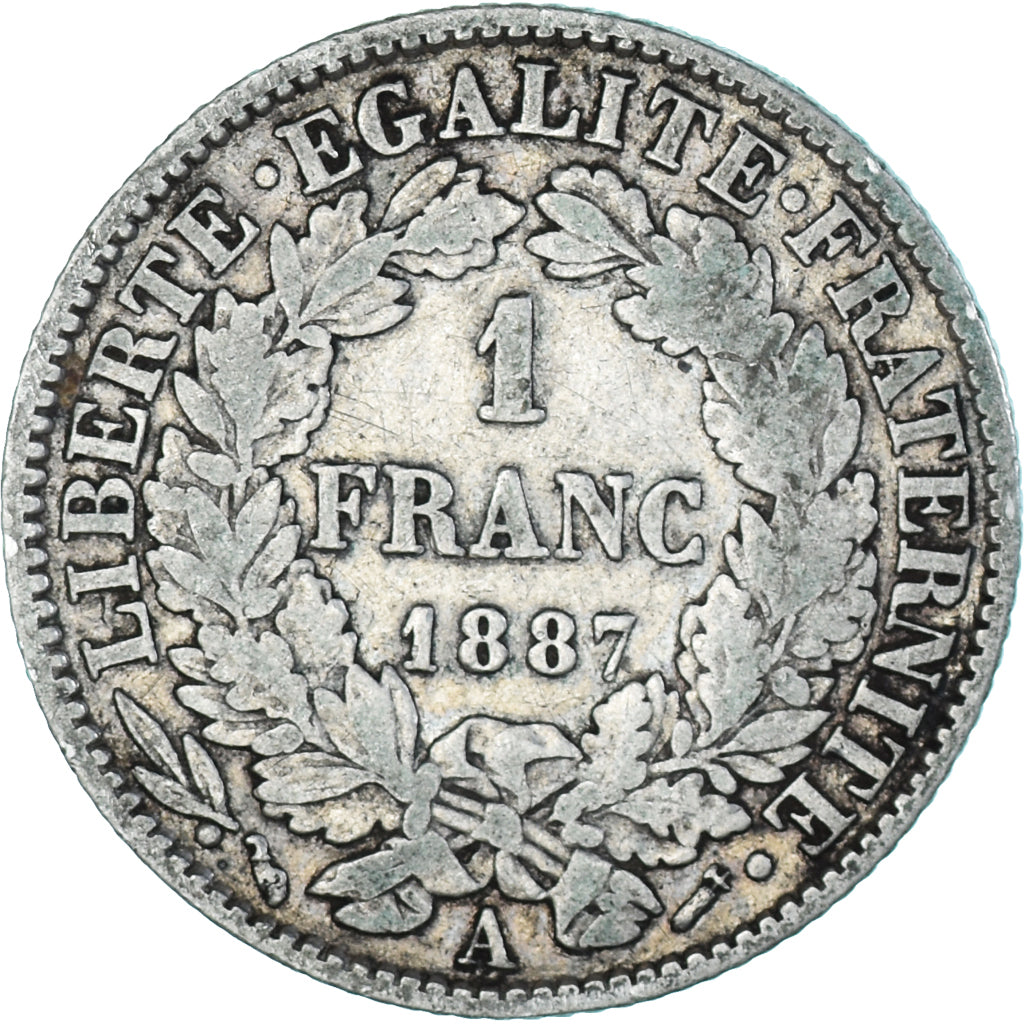 Moneta, Francia, Cérès, Franc, 1887, Paris, MB, Argento, KM:822.1