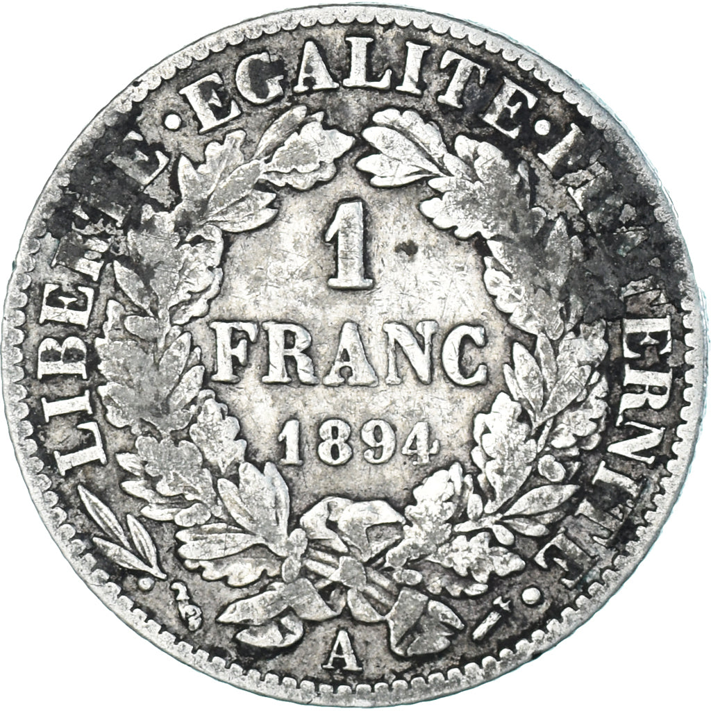 Coin, France, Cérès, Franc, 1894, Paris, VF(20-25), Silver, KM:822.1